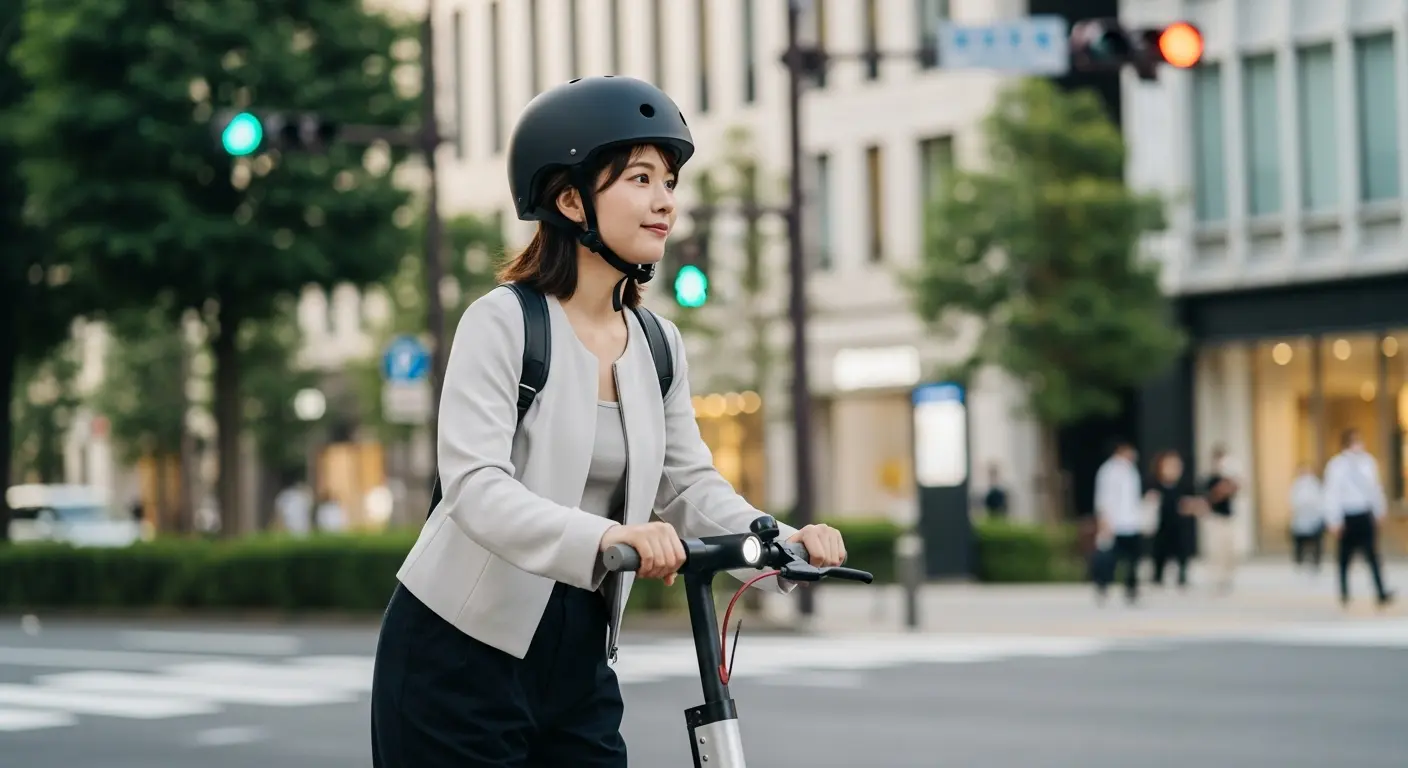 電動キックボードに乗っている女性
