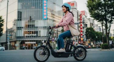フル電動自転車に乗っている女性