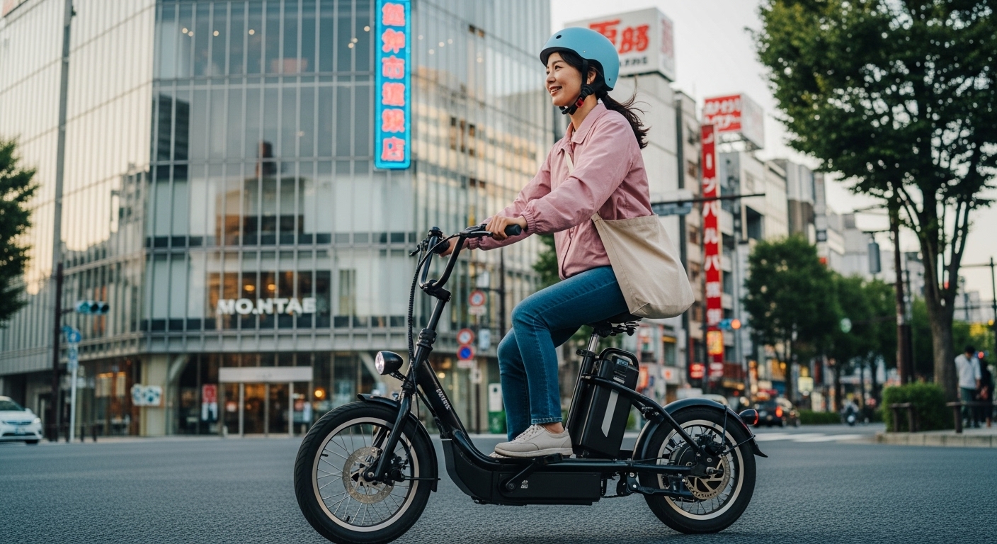 フル電動自転車に乗っている女性