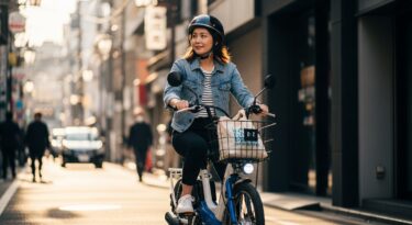 モペットに乗っている女性