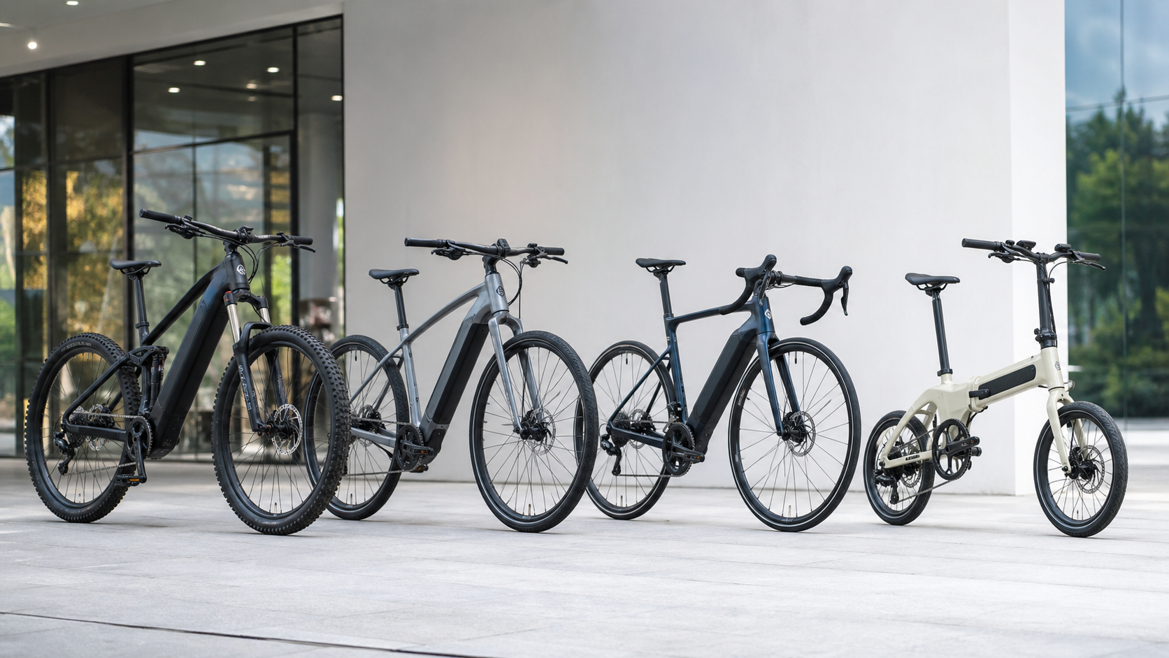 e-bikeの主なタイプ。e-MTB、クロスバイク、ロード、ミニベロ
