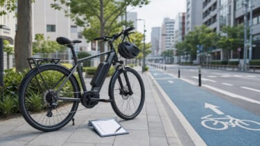 日本の自転車レーンに停めた免許不要のE-BIKE