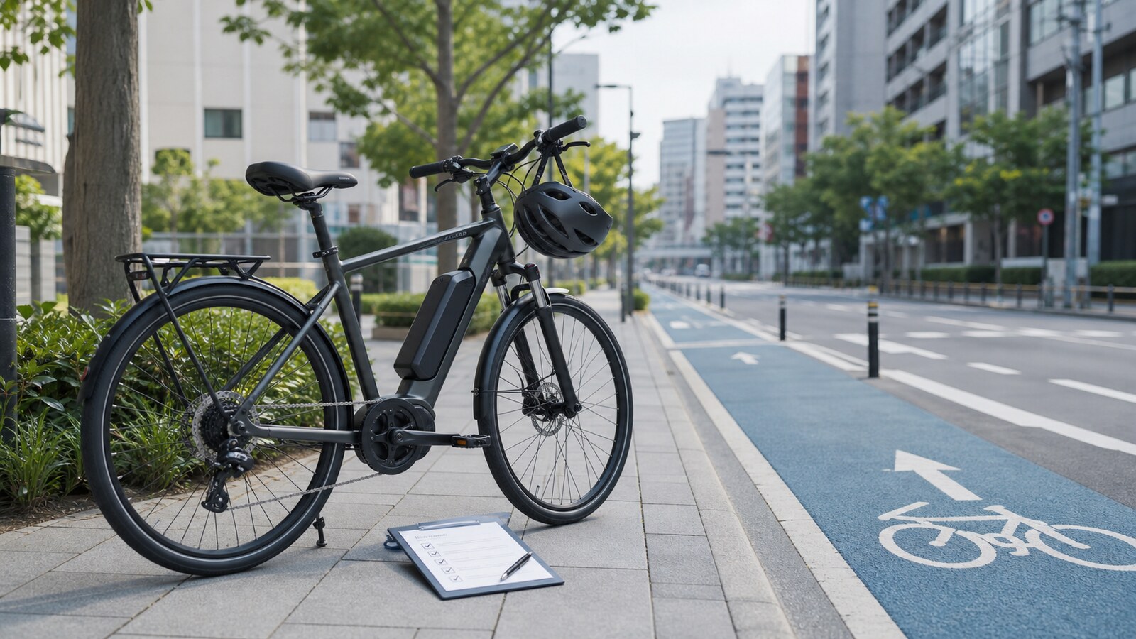 日本の自転車レーンに停めた免許不要のE-BIKE