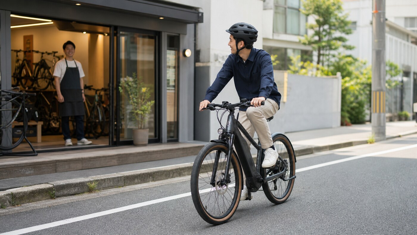 E-BIKE専門店でメンテナンスを受ける車体