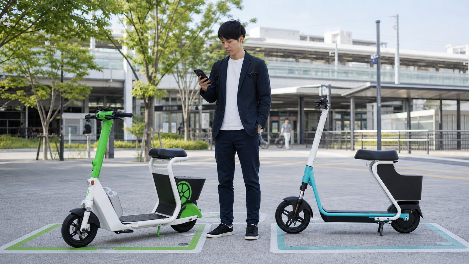 LimeとLUUPの座席付き電動モビリティをスマホで料金比較する利用者