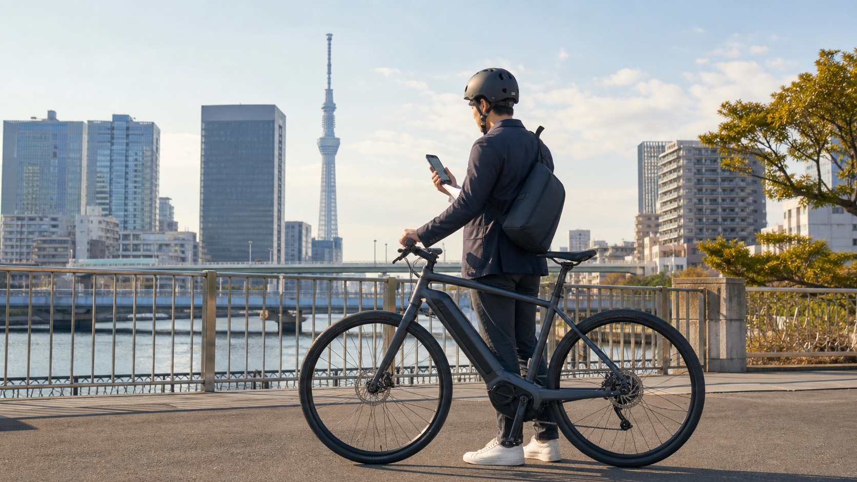 東京のe-bike専門店でハンドルやパーツをカスタムする様子