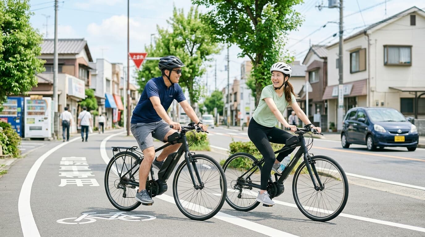 E-BIKEでサイクリングを楽しむ人