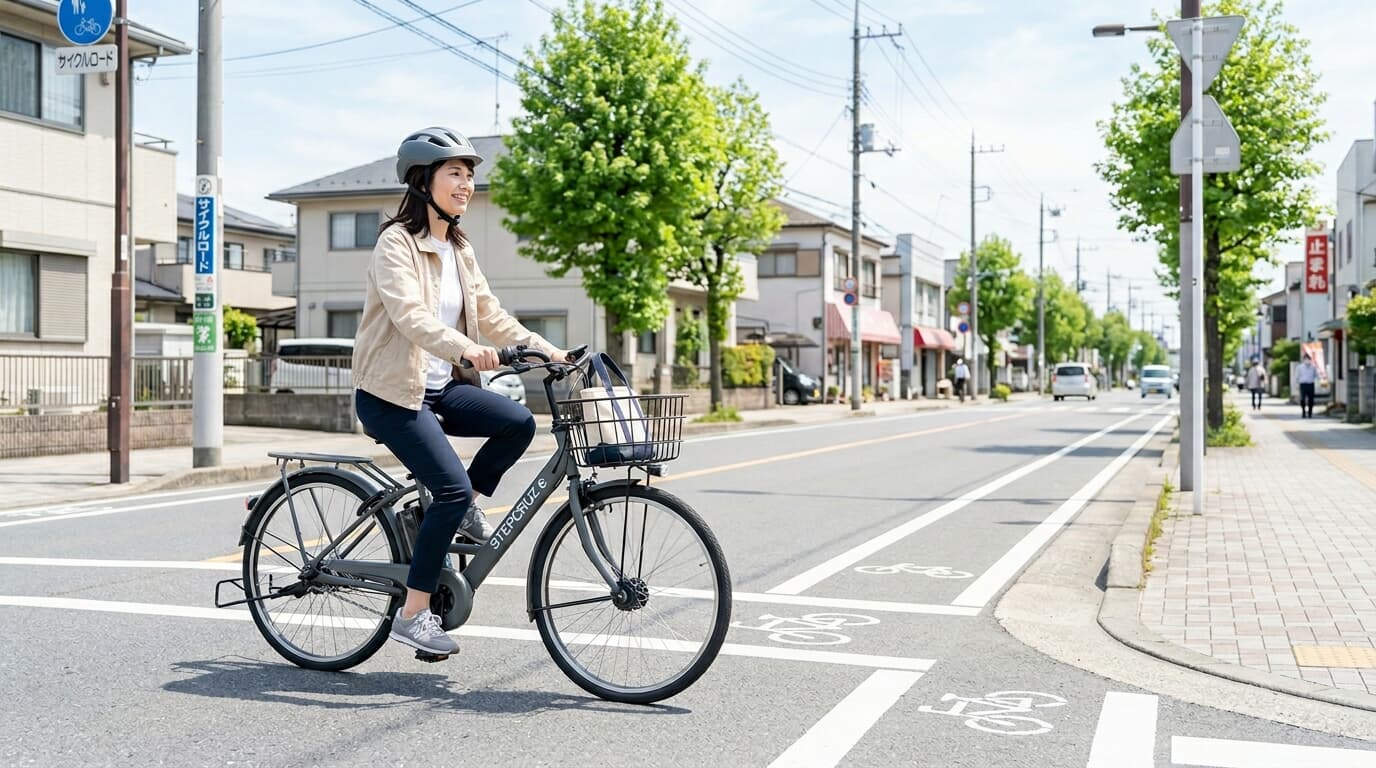 電動アシスト自転車で走行する人