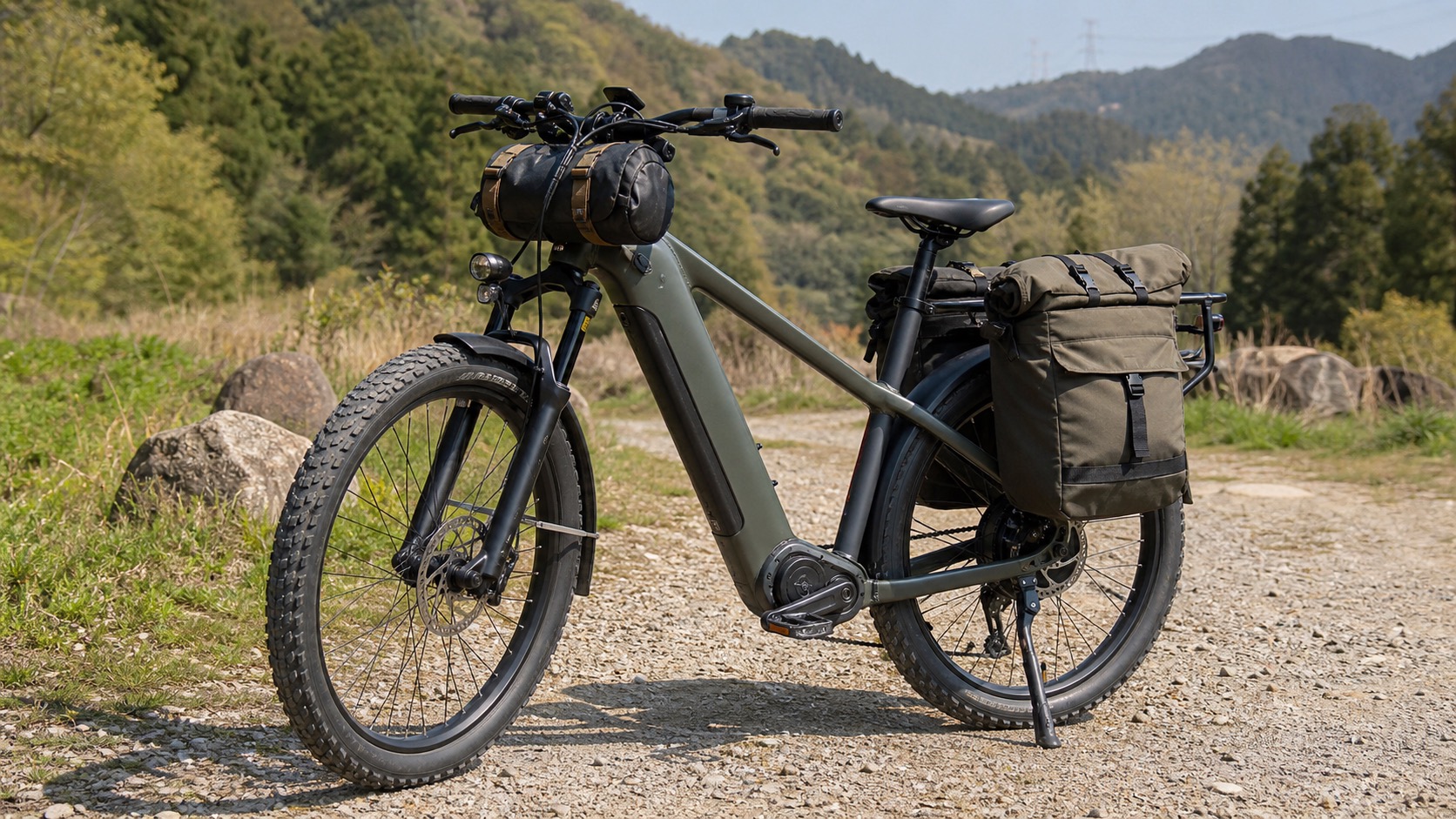積載性やタイヤの太さが分かるキャンプ向けE-BIKE