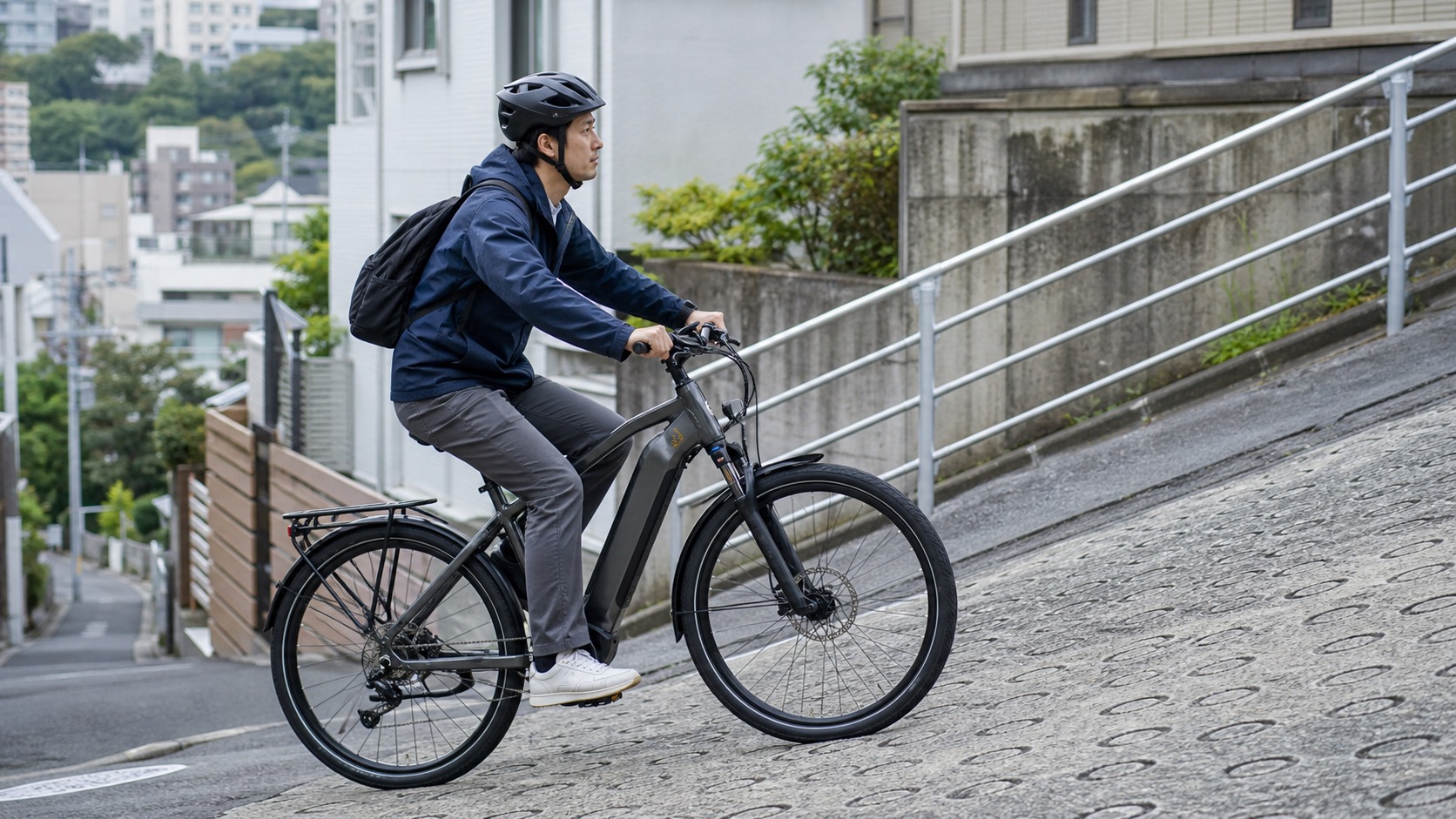 坂道を安定して登るe-bikeの走行イメージ