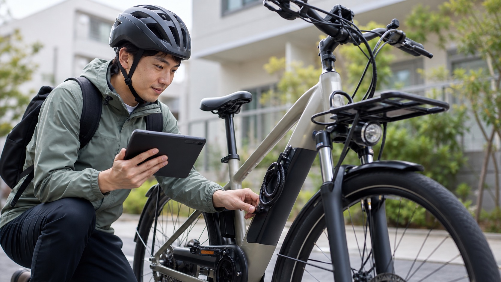 e-bikeの補償や使い方を確認しながら選ぶ利用者のイメージ