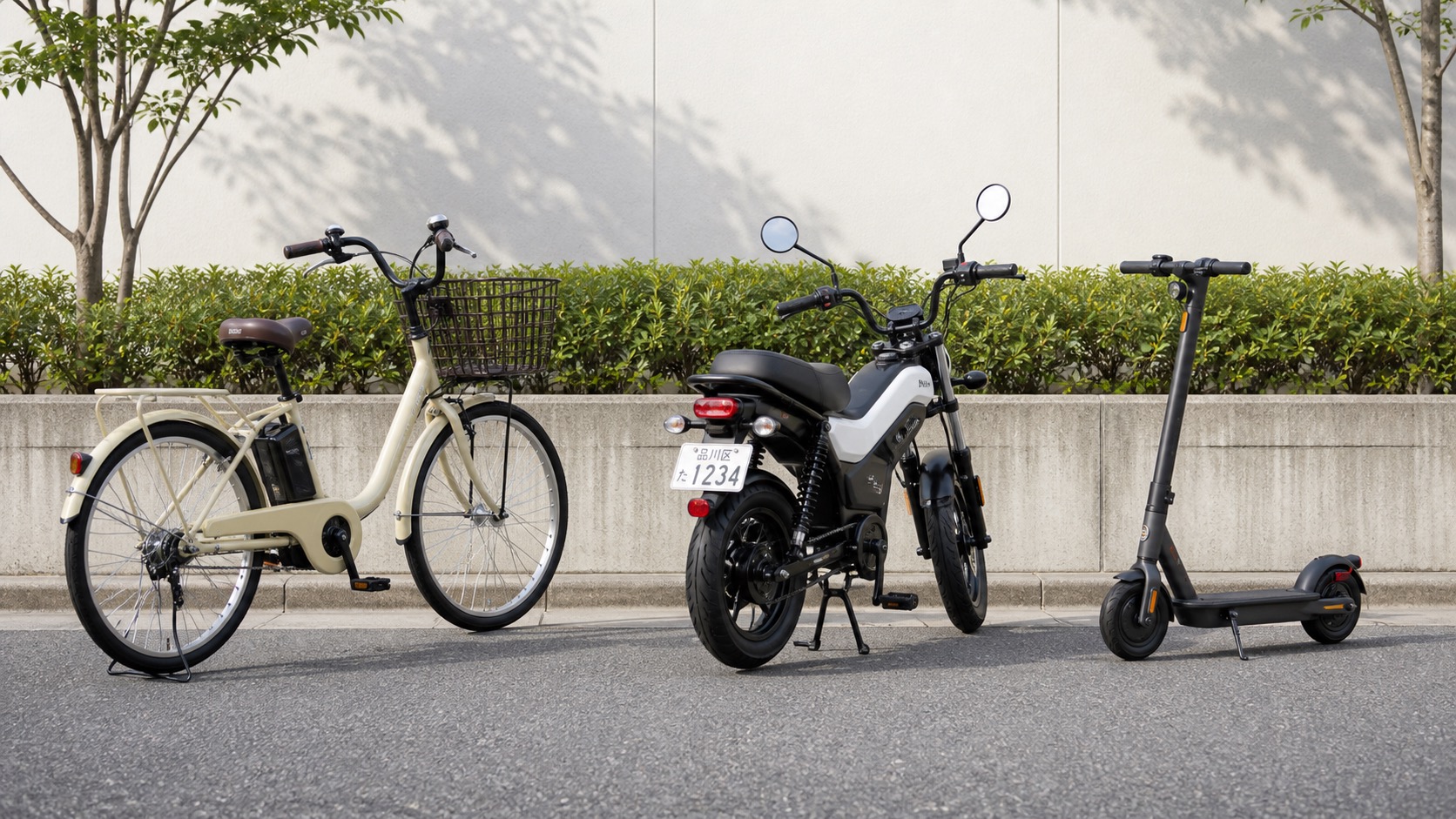 電動アシスト自転車とペダル付き電動バイクと特定小型原付の違いを示す比較画像