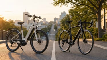 e-bikeとロードバイクを並べて比較したイメージ