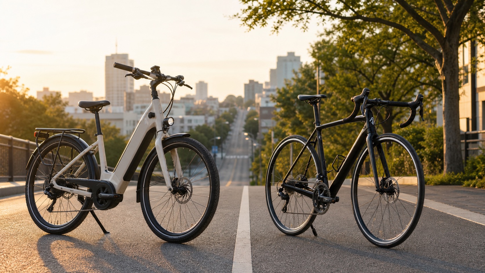 e-bikeとロードバイクを並べて比較したイメージ