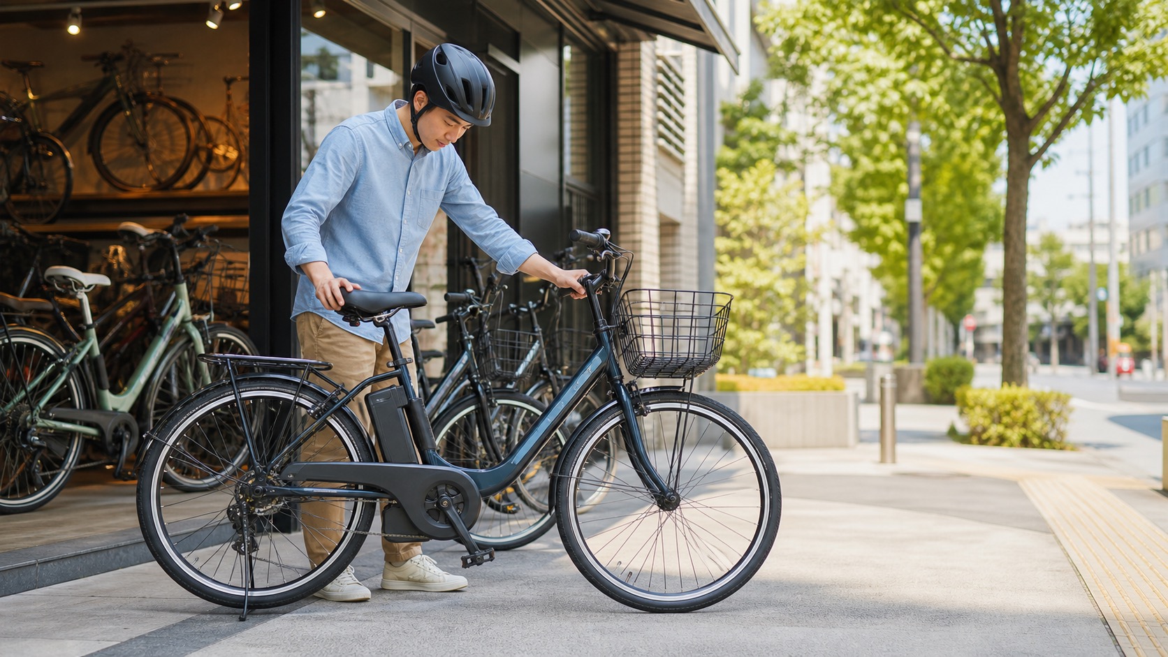 ナンバープレートが不要な電動アシスト自転車を確認しているイメージ