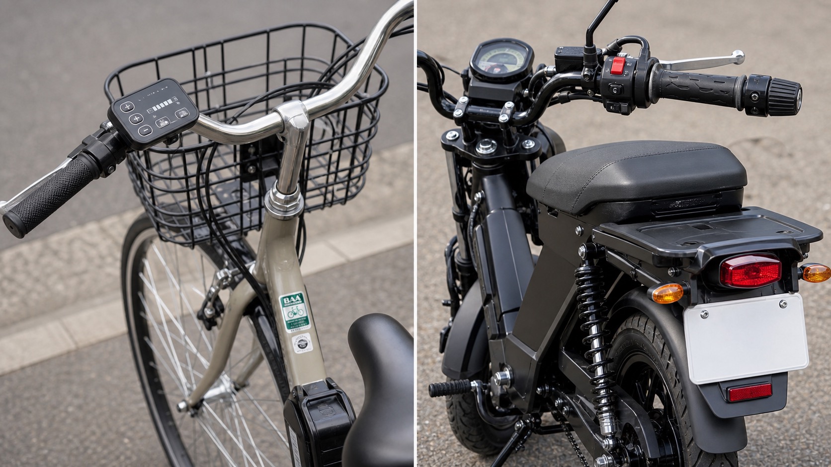 電動アシスト自転車とモペットの見分け方を示すイメージ