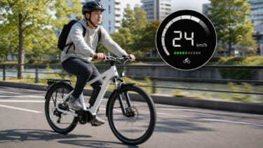 電動アシスト自転車が時速24kmでアシスト制御されるイメージ