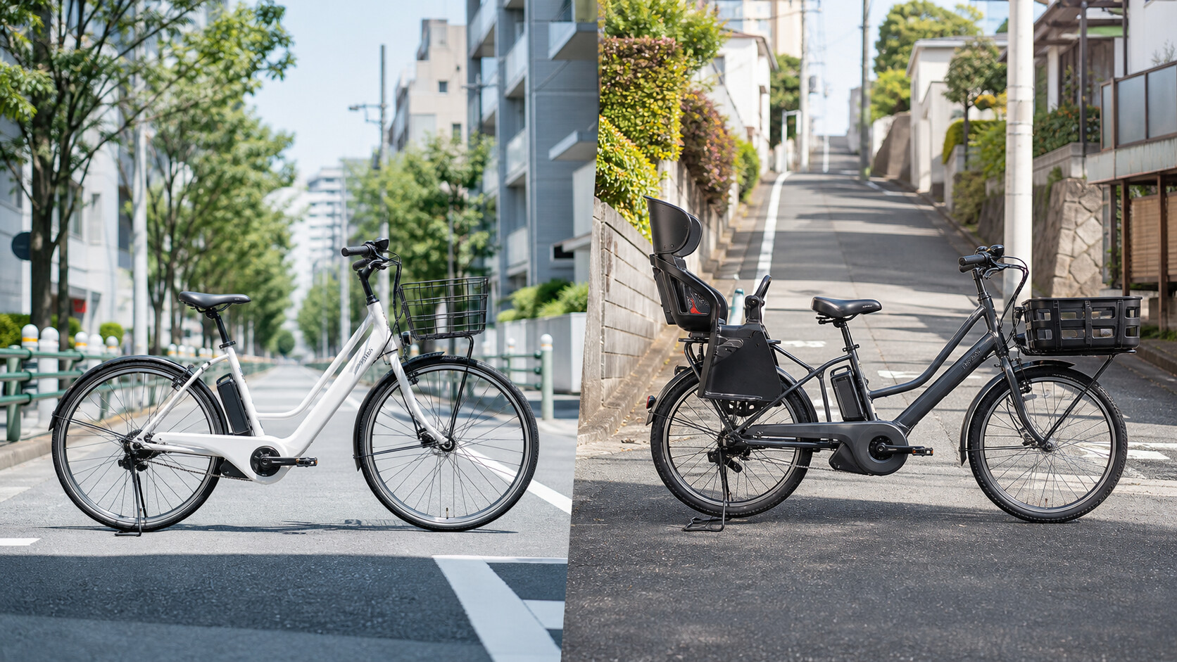 ヤマハ系とパナソニック系の特徴を比較できる電動アシスト自転車のイメージ