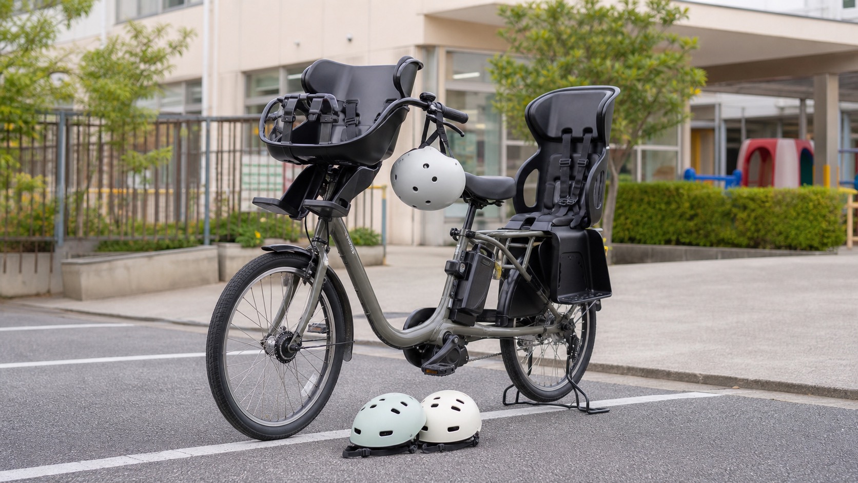 前後チャイルドシートを備えた電動アシスト自転車の装備イメージ