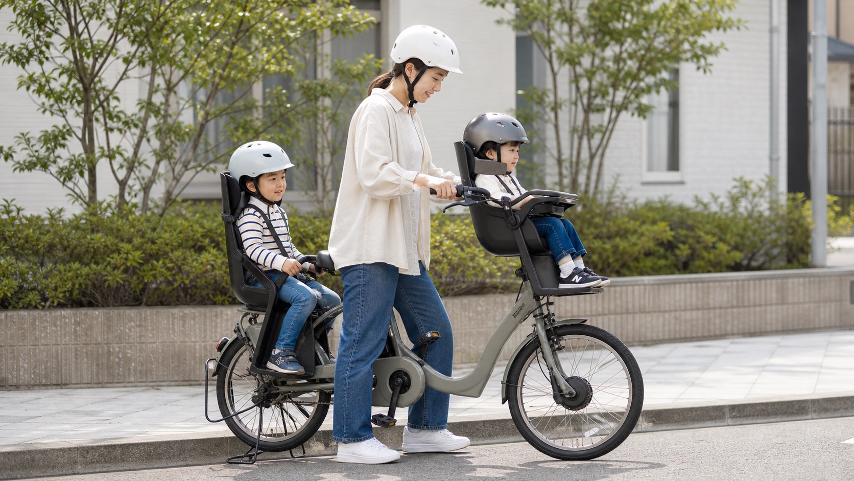 電動アシスト自転車で子どもを安全に乗せる手順のイメージ