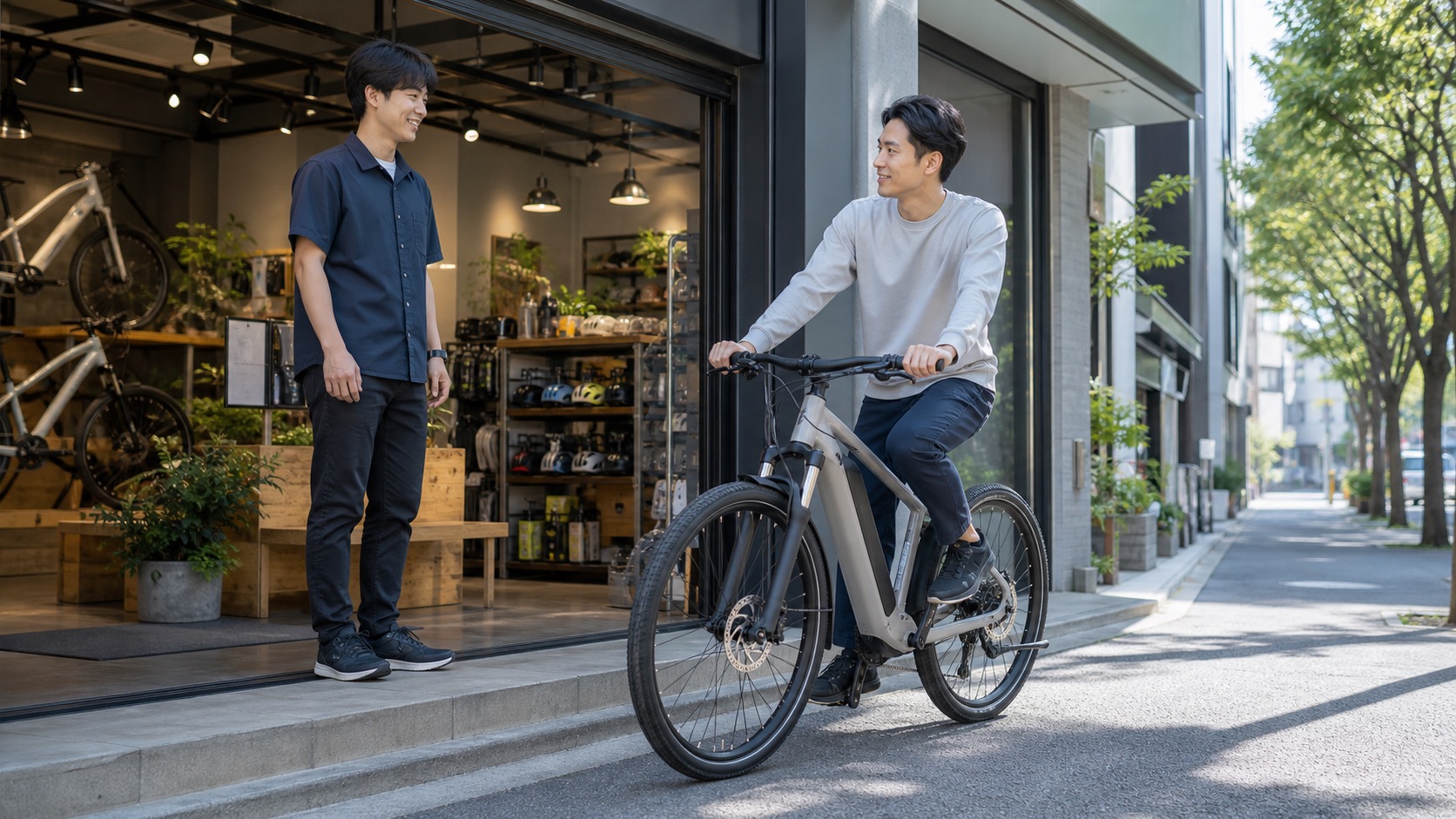 専門店でe-bikeを試乗するイメージ
